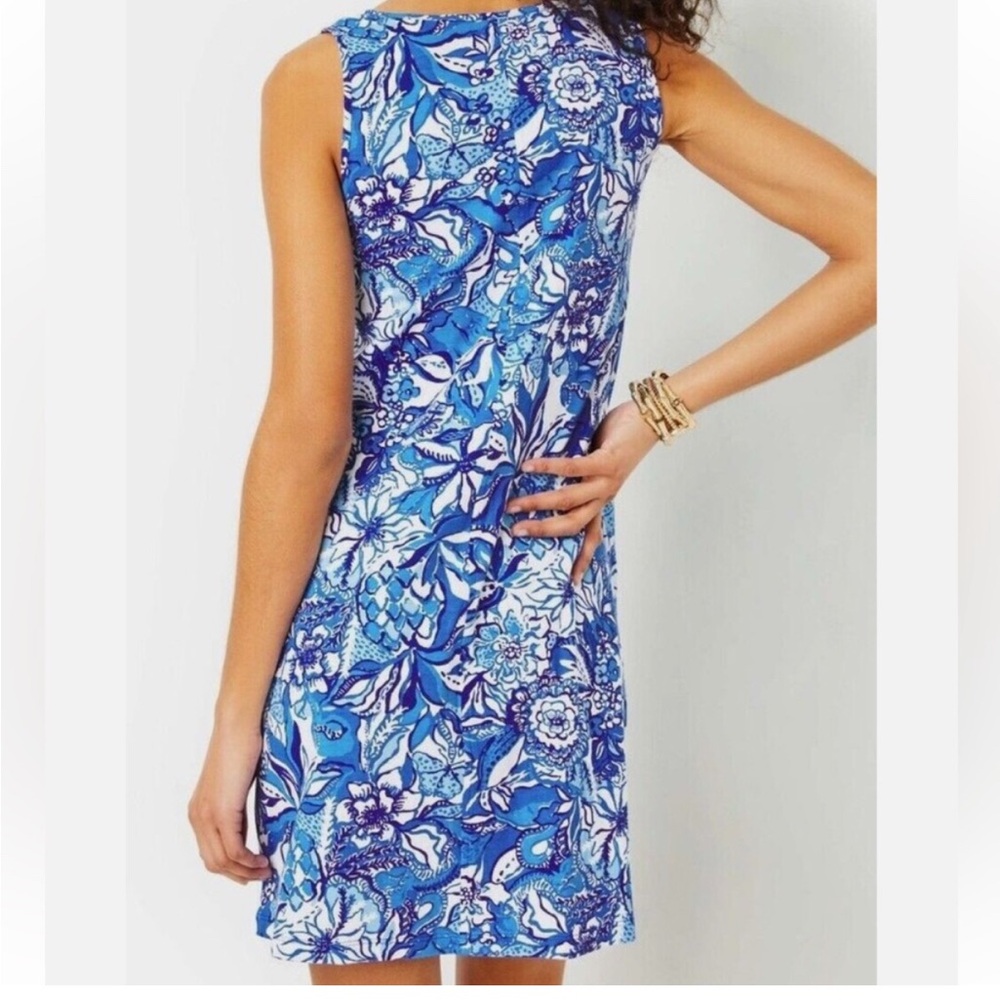 NWOT Lilly Pulitzer Blue and White Floral Lela Henley Dress - Picture 3 of 7